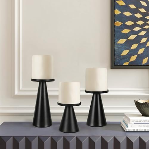 Set of 3 Black Iron Pillar Candle Holders 4 & 4.7 & 6.4 Inch Tall - Image 7