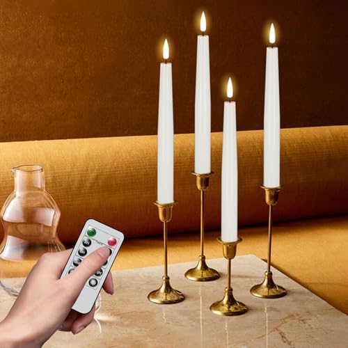 GenSwin Flameless Taper Candles with Remote, White LED Taper Candles Battery Operated, Real Wax Flameless Candlesticks with 3D Wick for Home Party Decor(Set of 3, 0.78” x 9.84”) - Image 6