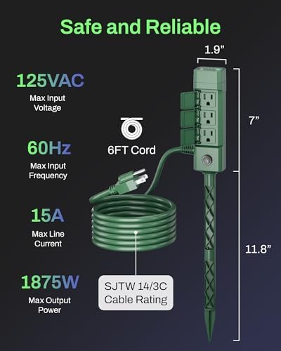 BN-LINK Outdoor Power Stake Timer, Dusk to Dawn Light Sensor, 6 Outlets - Image 6