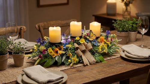 Svndlyn Floral Candle Holder Centerpiece with Butterflies and Wildflowers - Image 3