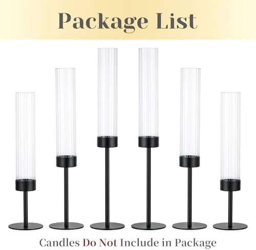 Hewory Black Taper Candle Holders: Candlestick Holders Set of 6 Hurricane Glass Tall Candle Holder for Candlesticks Candle Sticks Holder Decor for Table Centerpiece Wedding Party Christmas Decorations - Image 7