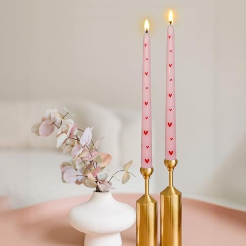 Pretty Pink Little Heart Taper Candle Sticks - Colorful candlesticks Unscented Party Gift Holiday Dinner Table Decorations 10 inch Set of 2 - Image 5