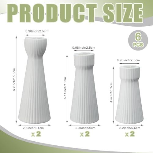 Mumufy 6 Pcs White Taper Candle Holder Candlesticks, Ceramic Candle Stick - Image 2