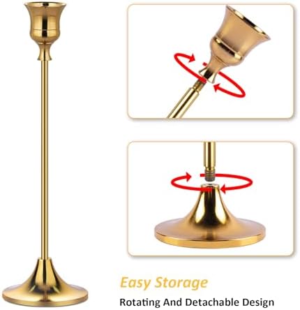 Metal Candle Holders for Candlesticks Taper Candlestick Holders Set Vintage Decorative Centerpiece Candelabra Tall Candle Stands (Gold, 4 Sets (12 pcs)) - Image 3