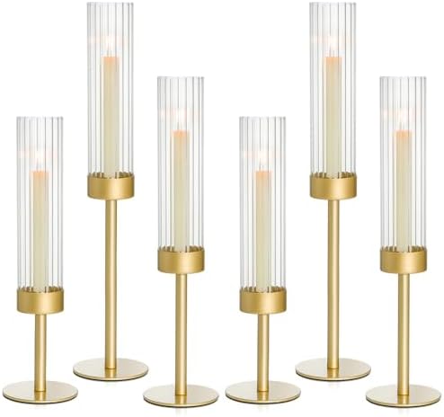 6 Pack Gold Hurricane Candle Holders for Table Centerpiece by Unknown