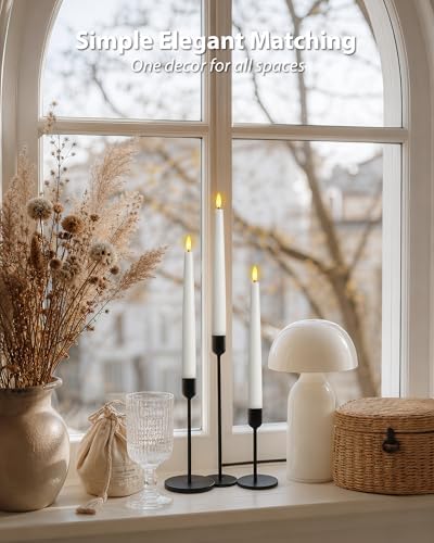 Homemory 9.6 Inches Waxy Flameless Taper Candles with Remote Timer Dimmer, Flickering LED Candlesticks, Battery Operated Window Candle for Christmas Wedding Decor, 6 Pcs White Classic Taper Candles - Image 6