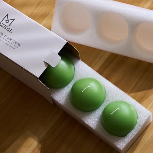 MOZEAL Hand-Poured, 3 Inch Green Round Ball Candles - Elegant Green Round Pillar Candles Set of 3, Dripless, Unscented, Smokeless, Ideal for Spring Celebrations. - Image 6