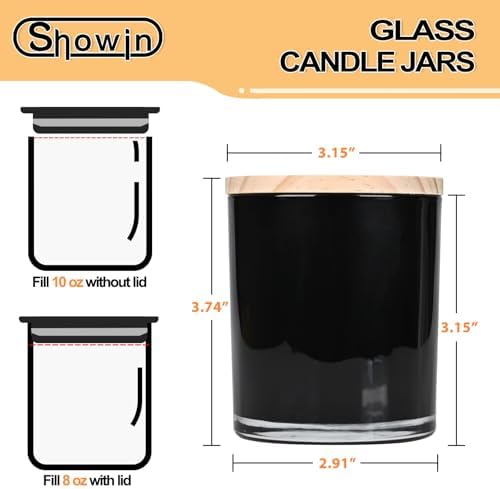 SHOWIN 10 OZ Thick Candle Jars for Making Candles 15 Pcs, Empty Jars with Wood Lids for Candle Making, Sample Container, Inner Black - Image 3