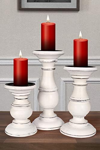 Candle Holders Set of 3 (10",8" & 6" Height)_White Antique,Pillar Candle Holder in Mango Real Wood,Decorative Candle Holders for Table Centerpiece, Wedding, Party, Home Décor, Spa, Farmhouse, Gifting - Image 2