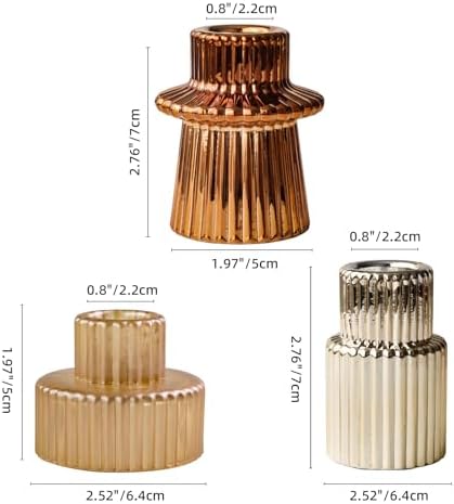 Gold Candlestick Holders 6PCS for Tealight Candle Stick Candles, Ribbed Glass Taper Candle Holders Set Table Centerpieces for Thanksgiving Christmas Farmhouse Decor Indoor and Outdoor - Image 7