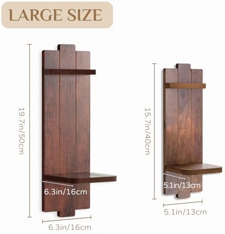 Large Wall Candle Sconces Set of 2: Wood Shelf Distressed Brown - Image 3