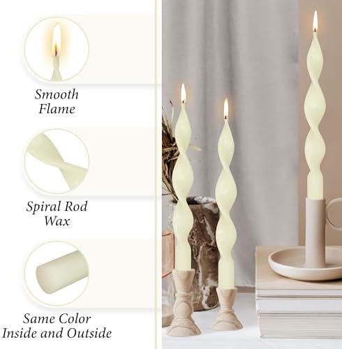 10 Inches Spiral Taper Candles Colorful Twisted Candle Dripless Long Candles, Handmade Candlesticks for Wedding Dinner Decor, Set of 4(Ivory) - Image 3