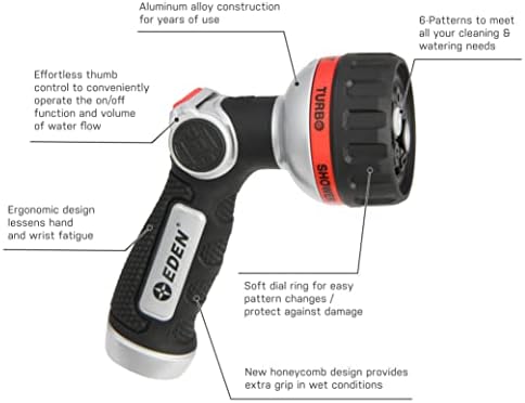 Eden Metal 6-Pattern Hose Nozzle: Thumb Operated, Heavy-Duty Aluminum Core - Image 3