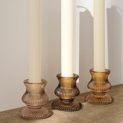 WDHODEC Glass Candlestick Holders 12PCS Taper Candle Holders for Table Centerpiece Vintage Colorful Candle Sticks for Wedding, Party and Birthday Table Decoration(Brown) - Image 7