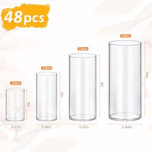 48 Pack Glass Cylinder Vases 4,6,8,10 Inch Tall Clear Flower Vase Hurricane Floating Candle Holder for Table Centerpiece Wedding Home Decor - Image 2