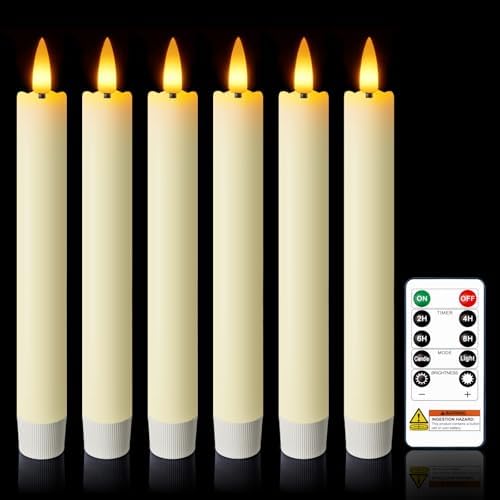 7 Inches Flameless Taper Candles with Remote Timer, Real Wax Ivory Short Led Candlesticks, 3D Wick Light Battery Operated Candlesticks for Christmas Home Wedding Table Decor, 6 Pcs by meigic