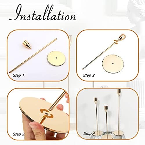 6Pcs French Honey Gold Candlestick Holders, Tall Taper Candelabra Stands fits 3/4 inch Thick Pillar Candle Stick, Elegant Decor Set for Table Centerpiece, Floor, Fireplace as Date, Festival, Fitting. - Image 4