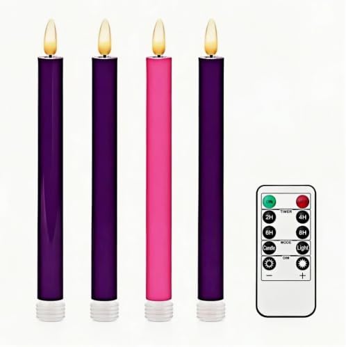 Simplelight Advent Candles, Purple & Pink, Remote, Timer, 9 Inch by simplelight4you