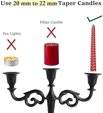 Rely+ 3 Arm Candelabra - 10 Inch Tall Matte Black Tapered Candle Holder - Elegant Candle Stands and Candlesticks Holders for Home Decor - Fits 3/4-Inch-Thick Candles - Image 5
