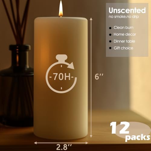 Pillar Candles Ivory 12 Pack, 2.8x6 Inch Unscented Candle - Image 2