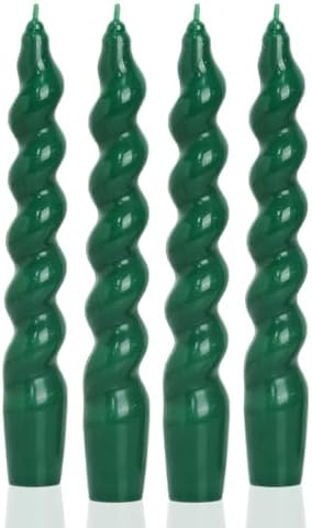 MAITREYA Dark Green Taper Candles Stick Spiral Twisted Candles Set of 4 for Decoration Weddings Party Church-Unscented Dripless Candles7.5inch(A-DarkGreen-new) by MAITREYA