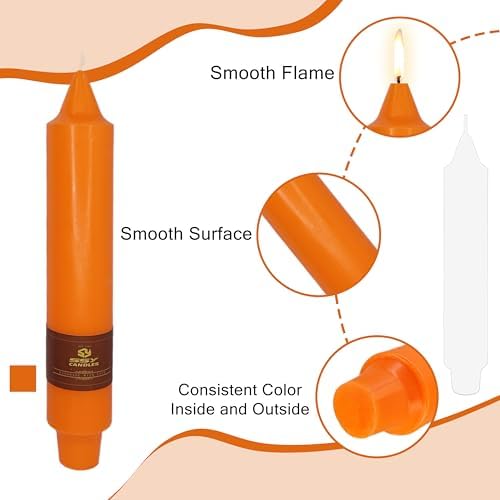 Short Orange Chunky Taper Candles 7 Inch Set of 4 Candlesticks Fat Candles Handmade Clean Burning Unscented Candles for Dinner Country Farmhouse Bedroom Meditation Wedding Home Decor Sanctuary - Image 3