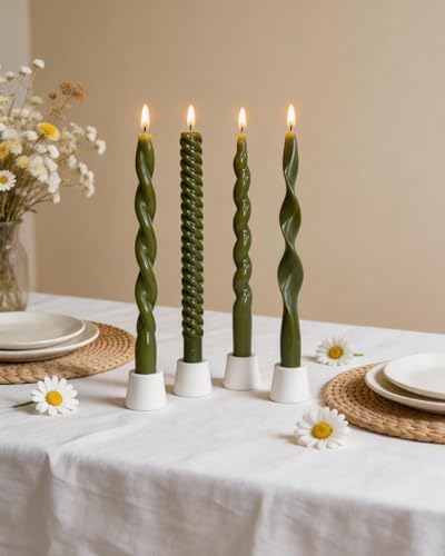 10 Inch Olive Taper Candles-Green Tapered Candle Smokeless Unscented Candlestick Long Slow Burning 8 Hours Tall Sticks for Christmas Wedding Dinner Parties-4Pack by MAITREYA