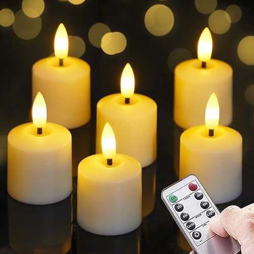 Small Flickering Tea Light Flameless Candles with Battery and Remote,1.5" x2.5" Ivory LED 2/4/6/8H Timer Votive Battery Operated Pillar Plastic Long Lasting 6pcs Tealight Candles by Mavandes