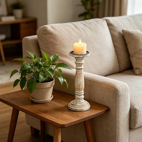 Hosley Farmhouse Wood Pillar Candle Holders Set of 2 – 12” Distressed Finish Tall Candlesticks for Table Centerpieces, Living Room, Wedding & Rustic Home Décor - Image 7