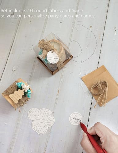 10 Pieces Handmade Wooden Milk Bottle Tea Candle Holder, Baby Birthday Party Favors | Gender Reveal Guest Favors with Personalized Tags, Baby Boy Gender Reveal (Light-blue) - Image 4