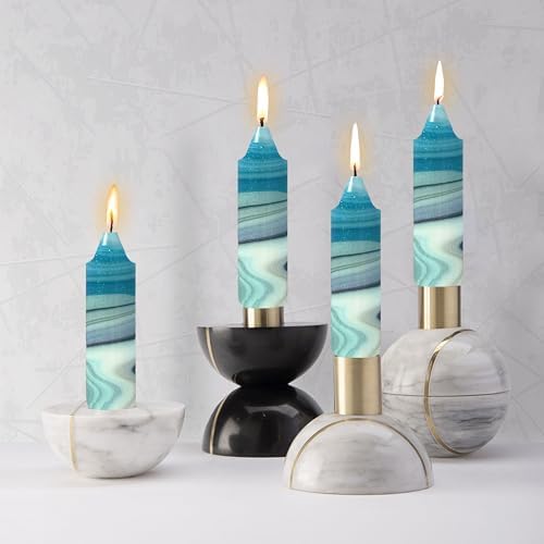 5 inch Short Candle Blue Quicksand Print Candle 4 Pack Handmade Unscented Taper Candles Printed Candlestick Smokeless Tapered Candles for Home Dinner Wedding Holiday - Image 2