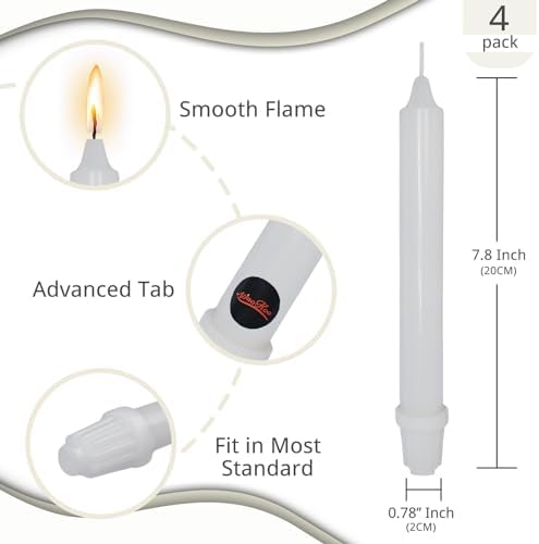 NJAO HOO White Candlesticks 8 Inch Unscented Taper Candle Dripless Handmade Colored Candles for Home Decor Dinner Table Kitchen and Bedroom, 4 Pack - Image 3