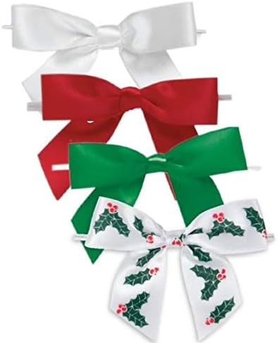 Weststone - Qty 50pcs 3 1/2" Large Size Christmas Pre-Tied Bow, Twist Tie Bows Satin Bowtie Set for Food & Gift Package in Christmas, Halloween, Birthdays, Weddings Party (Variety Pack of 40pcs)