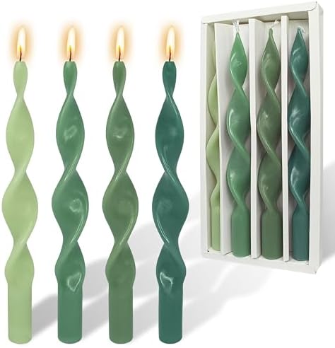 Unscented Spiral Taper Candles Candlesticks Gradient Green Odorless Twisted Candles 10 Inch Long Candles for Home Wedding Decor by YUKCAXDLS
