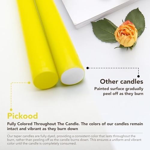 New Burning Formula Unscented Dripless 10-Inch Taper Candles Set of 12 - Yellow, for Wedding, Dinner - Smokeless, Long Burning - Hand Poured, Colored Tall Candlesticks - Amarillo - Image 3