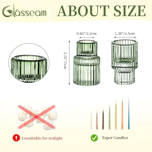 Glasseam Glass Candlestick Holders Bulk: 10 Pcs Vintage Green for Christmas - Image 5