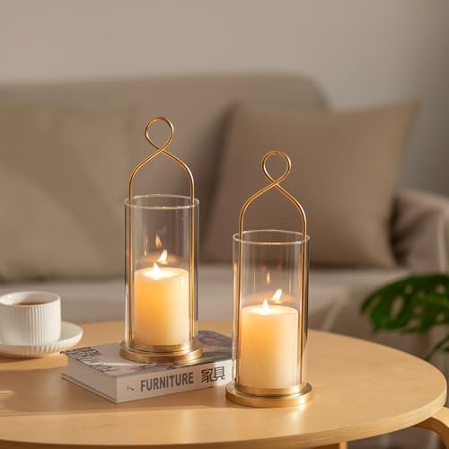 Gold Candle Sconces Set of 2, with Hurricane Glass - Image 4