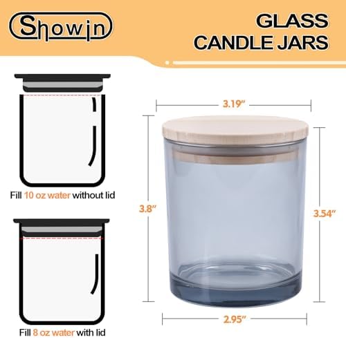 SHOWIN 10 OZ Thick Candle Jars for Making Candles 15 Pcs, Empty Jars with Wood Lids for Candle Making, Sample Container, Grey - Image 4