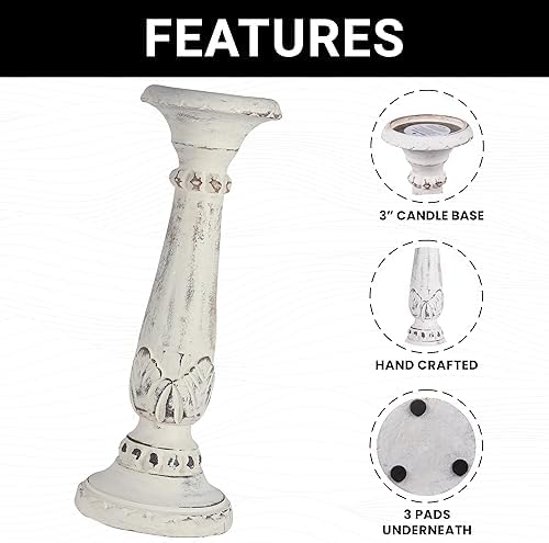 Mela Artisans Pakshi Wood Candle Holders - Distressed White, Set of 3 - Image 3
