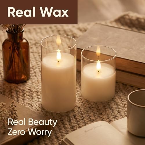 Amagic White Glass Real Wax Flameless LED Pillar Candles with Remote Timer - Image 6