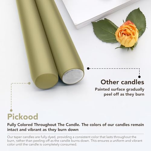 New Burning Formula Unscented Dripless 10-Inch Taper Candles Set of 12 - Sage Green, for Wedding, Dinner - Smokeless, Long Burning - Hand Poured, Colored Tall Candlesticks - Verde Salvia - Image 3