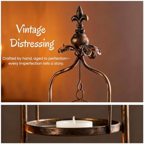 23" Large Vintage Gothic Candle Holder, Handcrafted Distressed Metal Iron Candlestick for Pillar Candles up to 4.5", Antique Farmhouse Fireplace Mantel & Table Centerpiece Decor for Living Room - Image 3