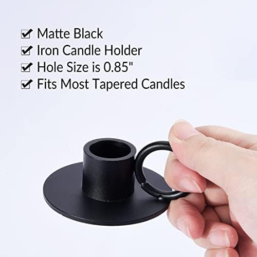 6PCS Black Iron Taper Candle Holders with Round Handle, Table Centerpiece - Image 4