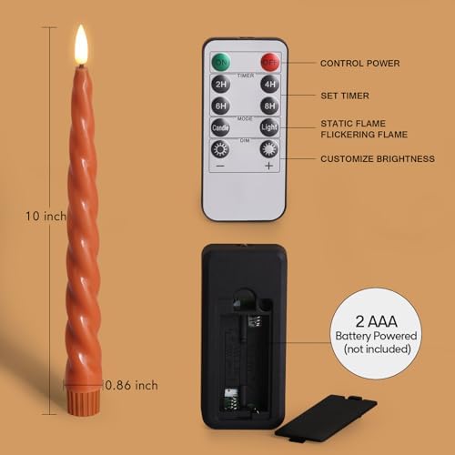 Burnt Orange Spiral Flameless Taper Candles with Remote Set of 6 - Image 2