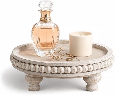 EOSAHR Beaded Wood Riser, Pedestal Stand for Home Essentials, Dark Natural by EOSAHR