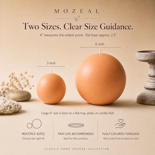 MOZEAL Hand-Poured, 6 Inch Peach Fuzz Large Round Ball Candles - Elegant Peach Fuzz Round Pillar Candles, Dripless, Unscented, Smokeless, Ideal for Summer Parties. - Image 2