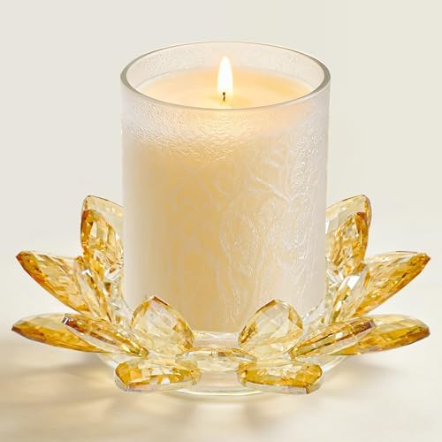 Large Crystal Lotus Tealight Candle Holder for Up to 6" Diameter Pillar Candlestick, Chunky Glass Votive Stand for Wedding, Party, Table Centerpiece Decor and Yoga Meditation (1, Gold) by KOLNLALA
