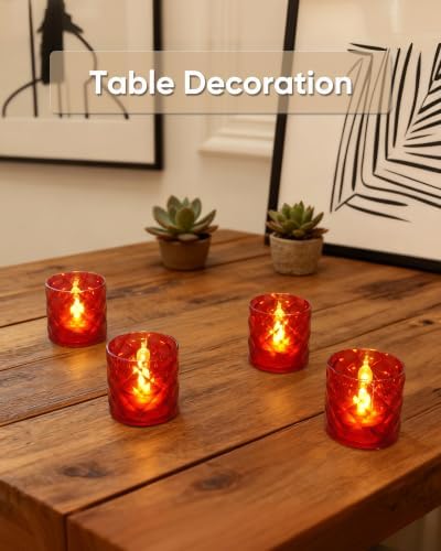 Homemory 2" Red Acrylic Votive Candle & Holders with Auto Timer, 12 Pack - Image 4