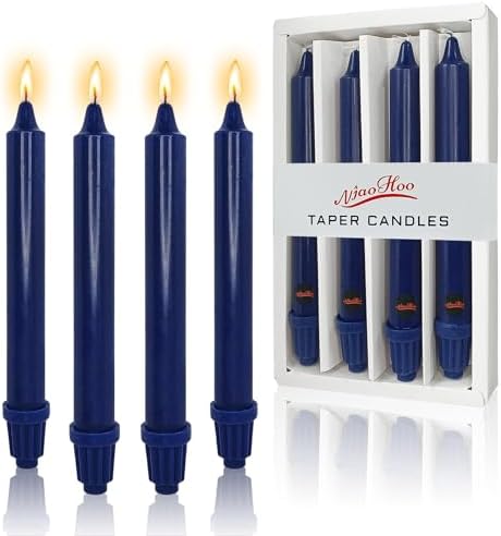 NJAO HOO Indigo Candlesticks 8 Inch Unscented Taper Candle Dripless Handmade Colored Candles for Home Decor Dinner Table Kitchen and Bedroom, 4 Pack by NJAOHOO