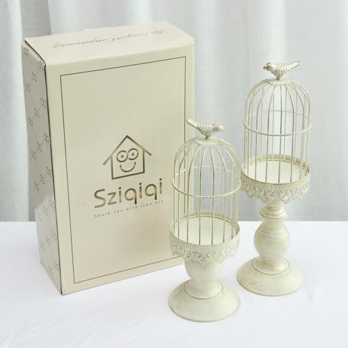 Sziqiqi Birdcage Candle Holders Decorative Set of 2，Distressed Ivory - Image 6